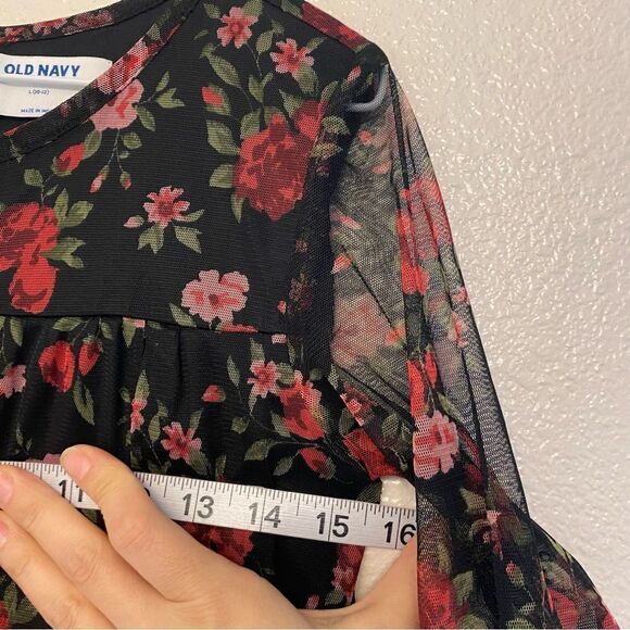 Old Navy long Sleeve stretch soft mesh Tiered Tulle Dress black floral L 10-12 - Picture 7 of 9